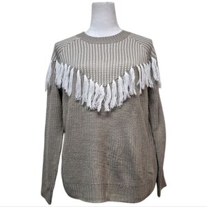 Mud Pie Taupe Sweater with White Tassels Size Small